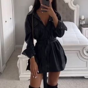 DDMINE Leather Jacket Dress - Black